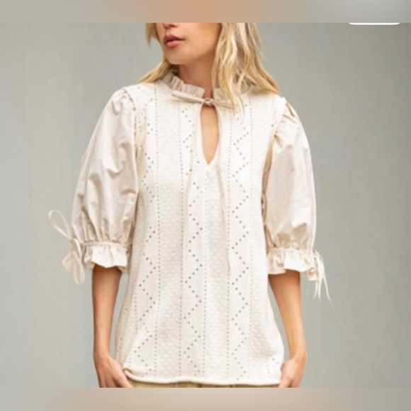 POL Tops - POL by Anthropology Cream Eyelet Top
